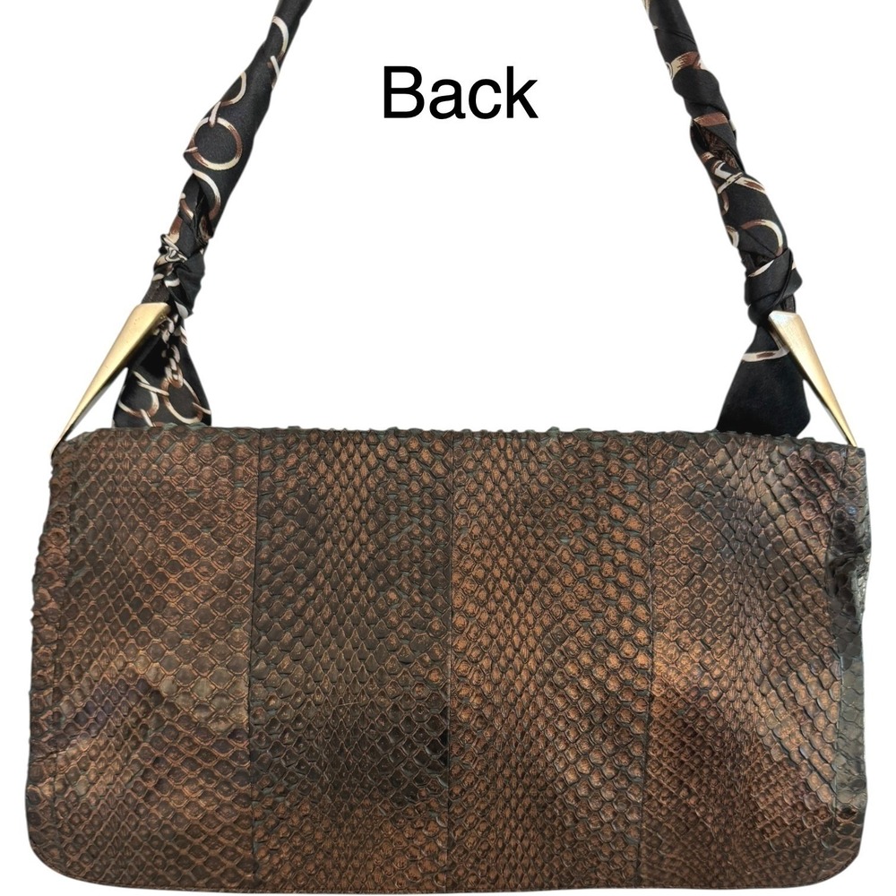 Vintage Bottega Veneta Python Shoulder Bag Metallic Bronze Exotic Leather Italy - Picture 3 of 15